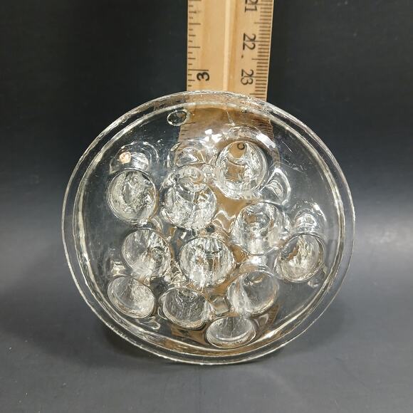 Vtg Round Clear Glass Flower Frog 3 Footed 11 Hole 3.25" Dia 1.5" Tall ?Crack? - Picture 5 of 8
